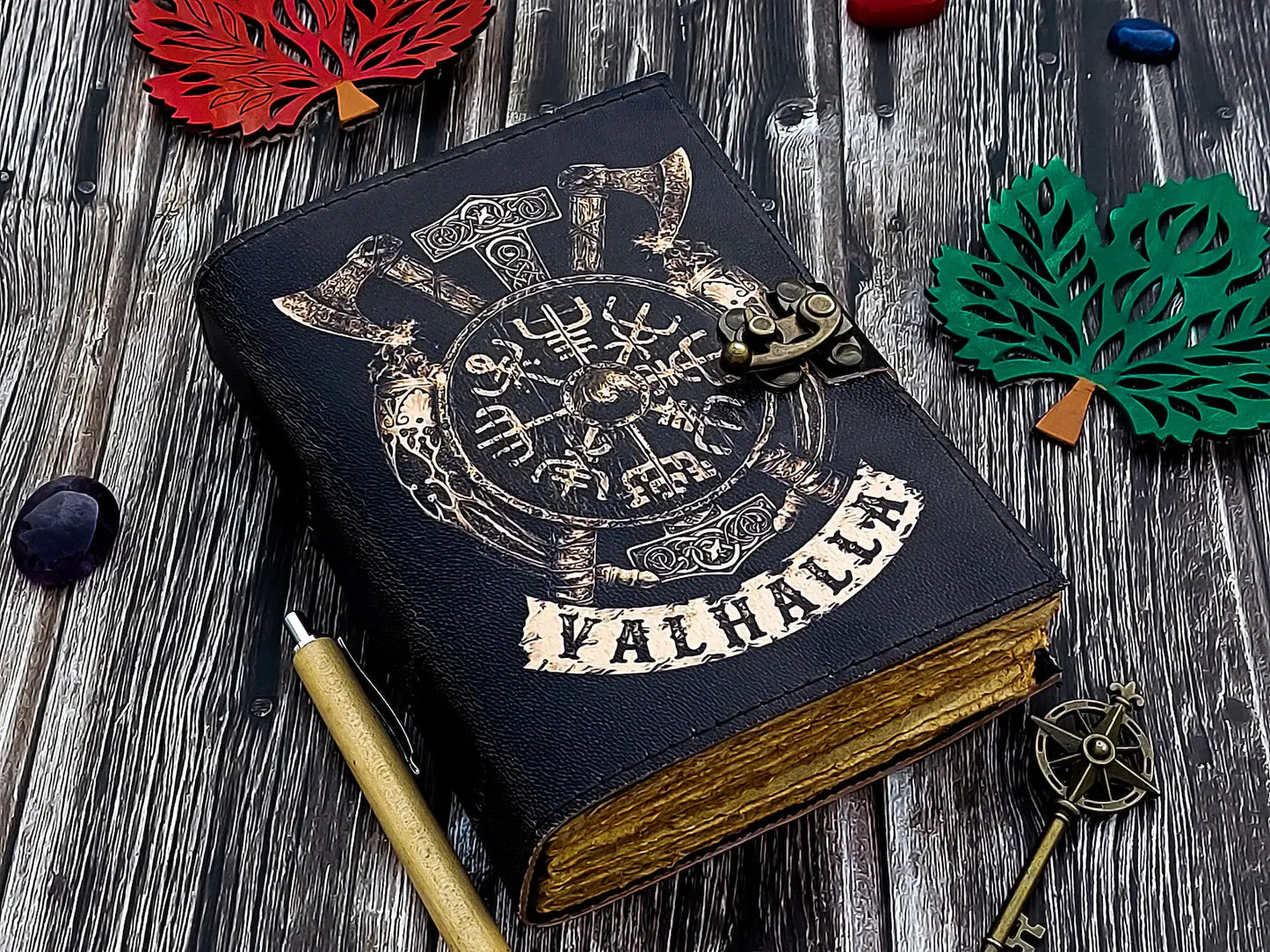 Handmade leather journal Valhalla viking Vegvisir Journal