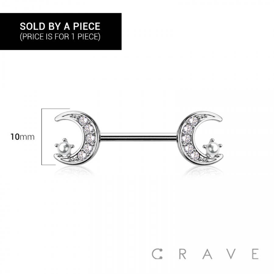 316L SURGICAL STEEL CZ MOON STAR NIPPLE RING