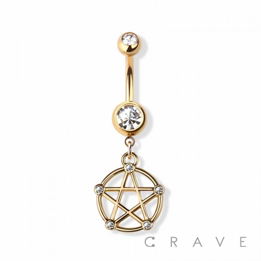 Pentacle Dangle Belly Button Ring – 14G Surgical Steel