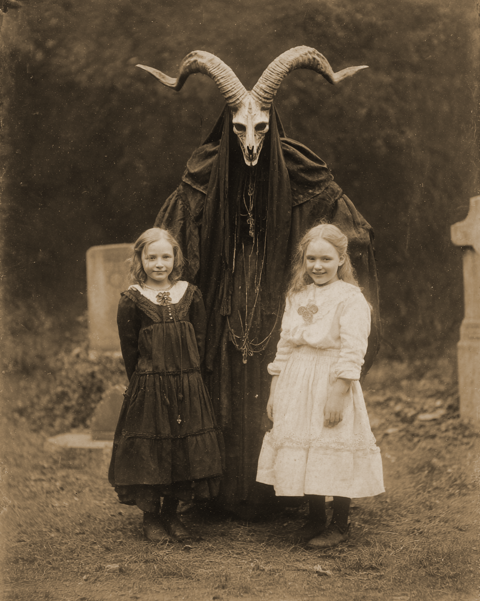 Vintage Demon with Two Dead Girls Halloween Art Print - 8"x10" Artwork