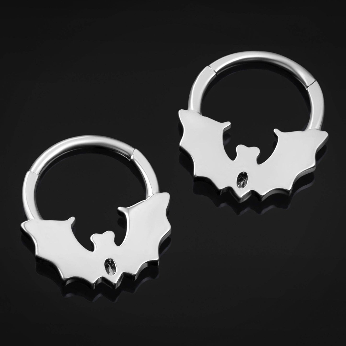 Silver Jewelled Bat ASTM F136 Titanium Segment Clicker Septum Nose Ring 1.2mm