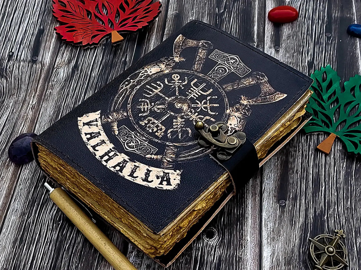 Handmade leather journal Valhalla viking Vegvisir Journal