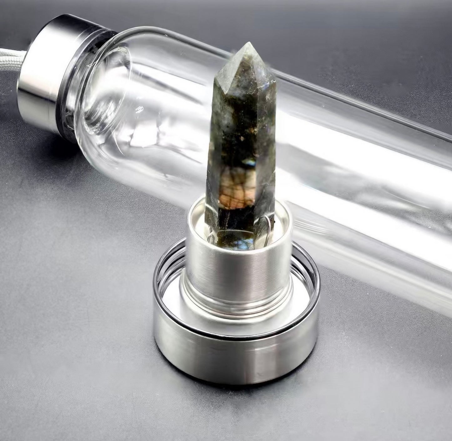 Natural Crystal Tower Glass/Stainless Steel Water Bottles