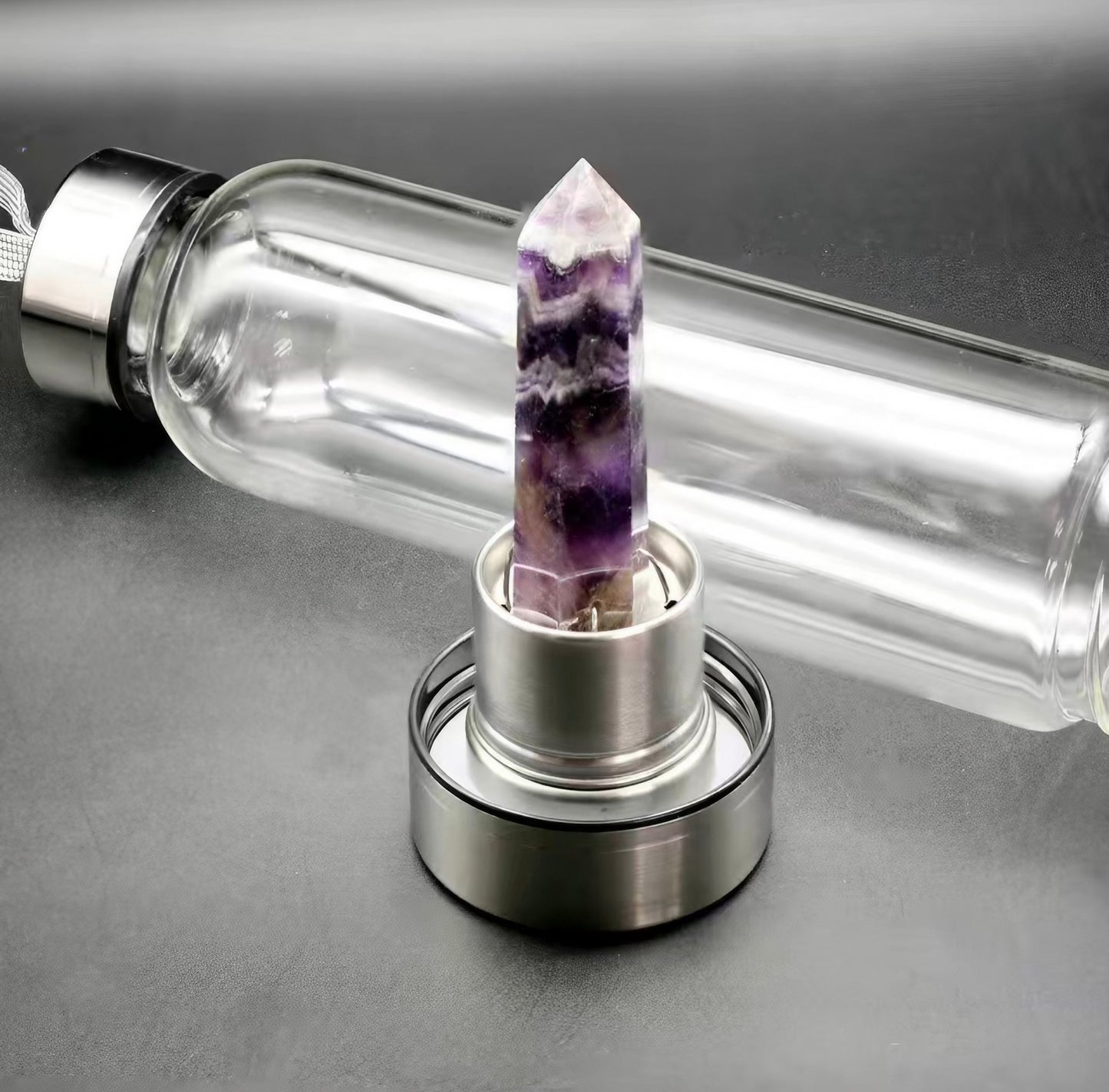 Natural Crystal Tower Glass/Stainless Steel Water Bottles
