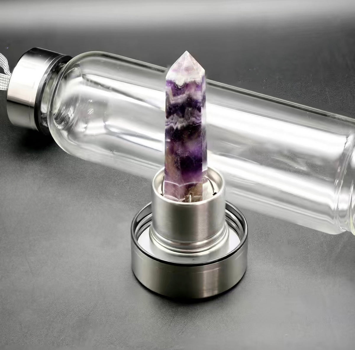 Natural Crystal Tower Glass/Stainless Steel Water Bottles