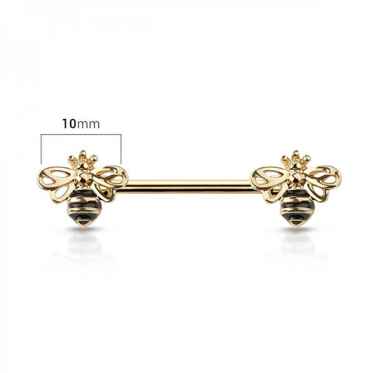 Gold Queen Bee Nipple Barbell – 14G Surgical Steel