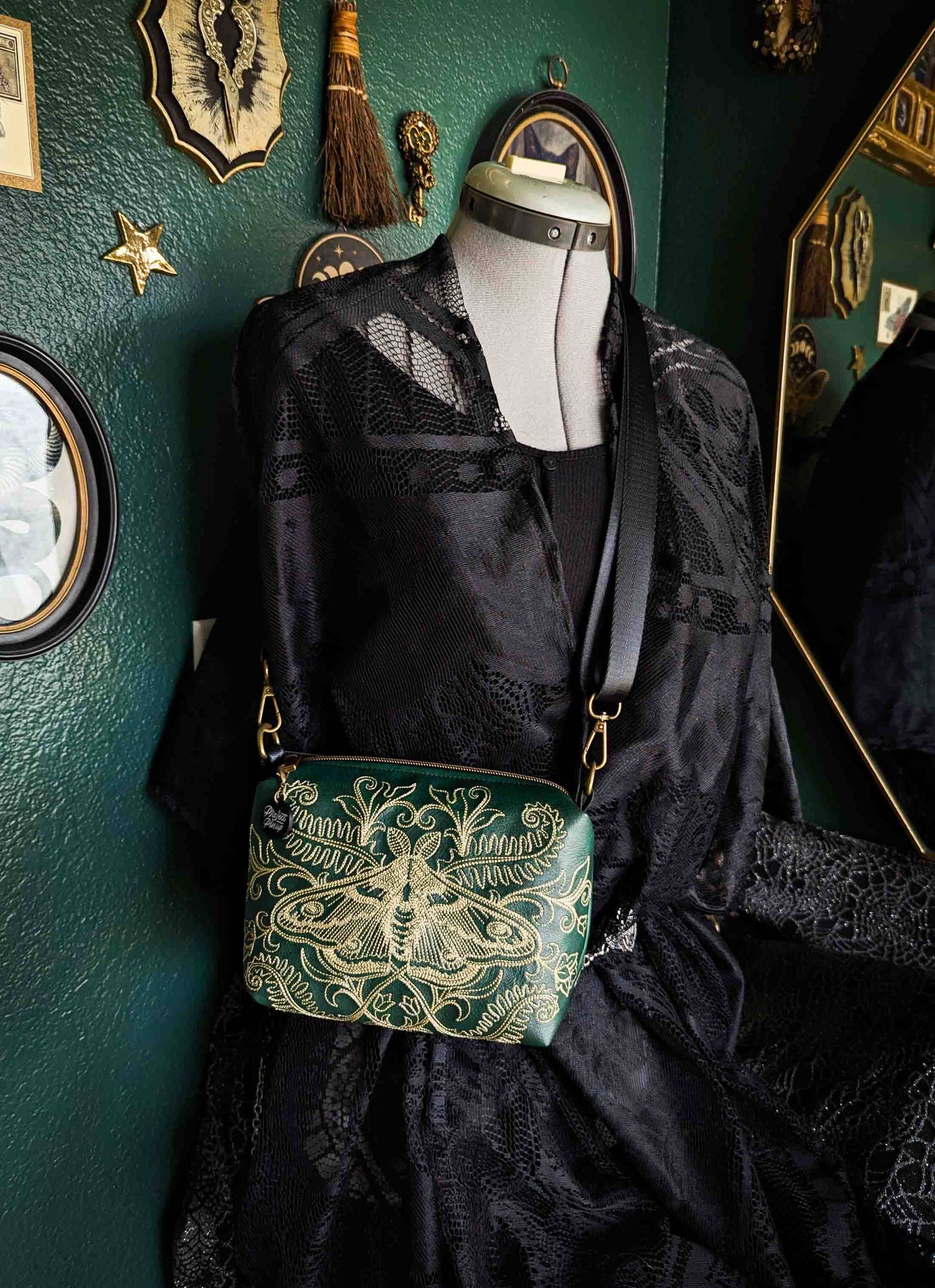 Forest Green Forest Moth Small Crossbody Bag