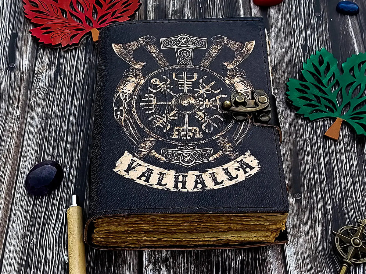 Handmade leather journal Valhalla viking Vegvisir Journal