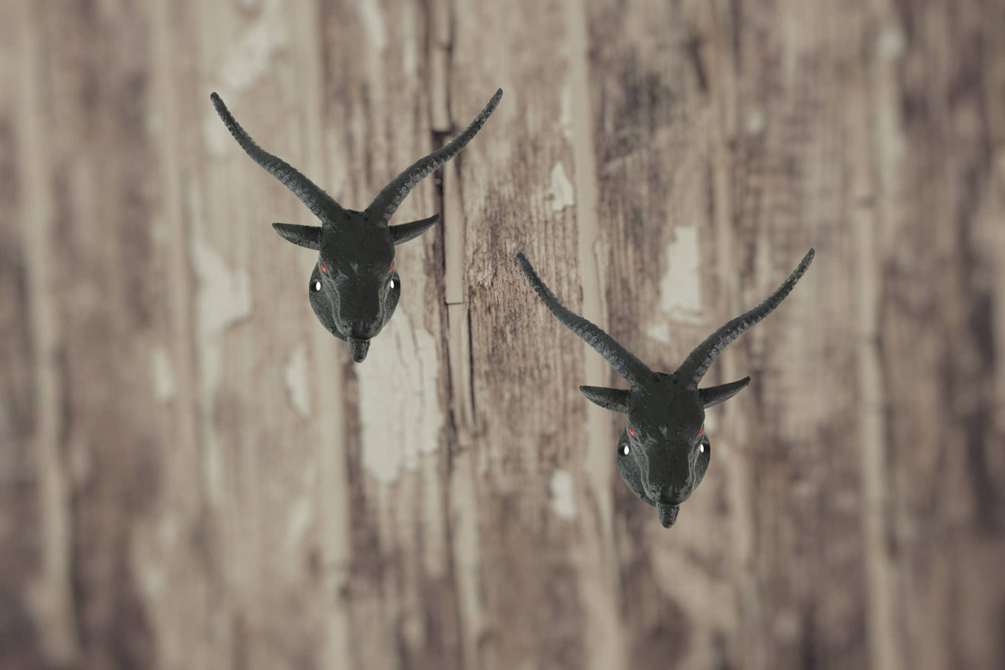 Set of 2 Black Cast Iron Baphomet Decorative Wall Hook Decor