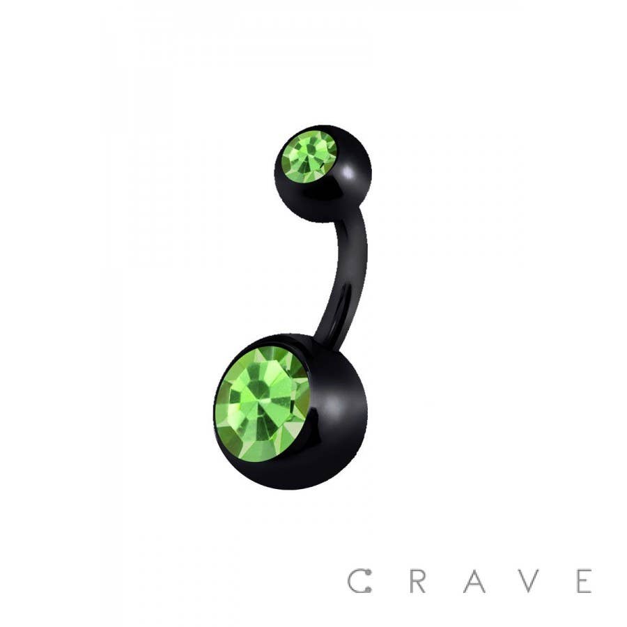 Black Surgical Steel Belly Button Ring with CZ Gem β 14G