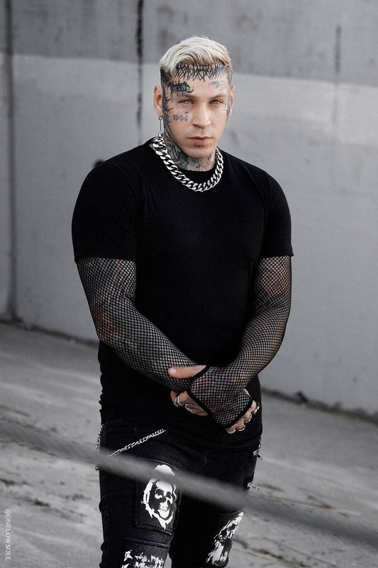 Graveyard Goth Fishnet Sleeve Shirt