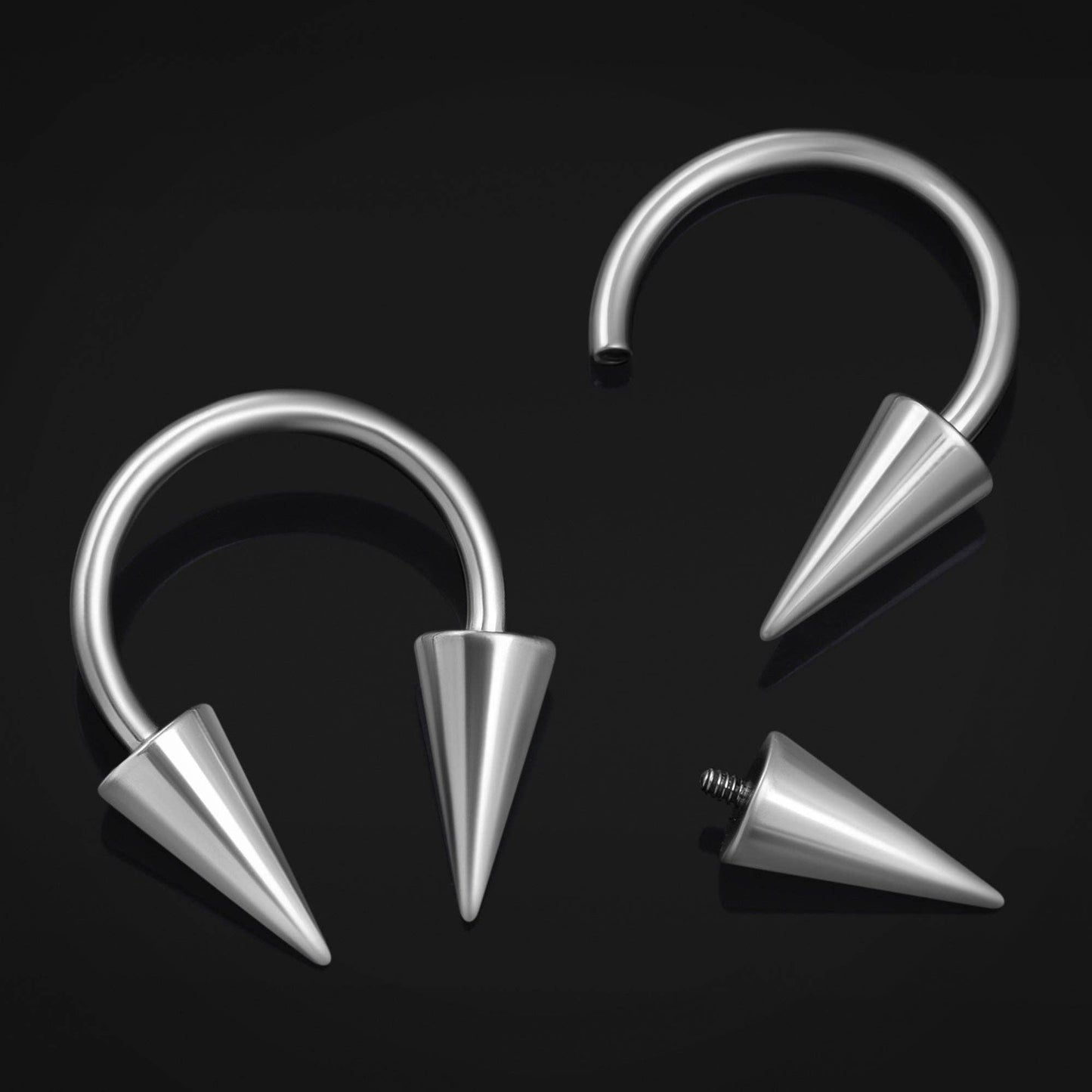 Titanium Internally Threaded Gothic Spiked Cone Horseshoe Septum in Silver