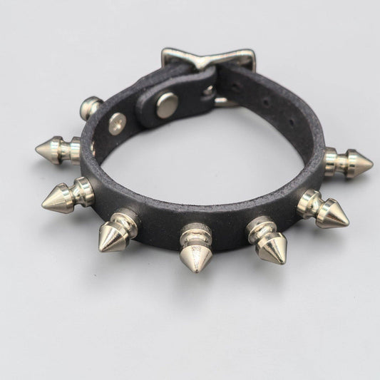 GENUINE LEATHER SKINNY SPIKE BUCKLE BRACELET