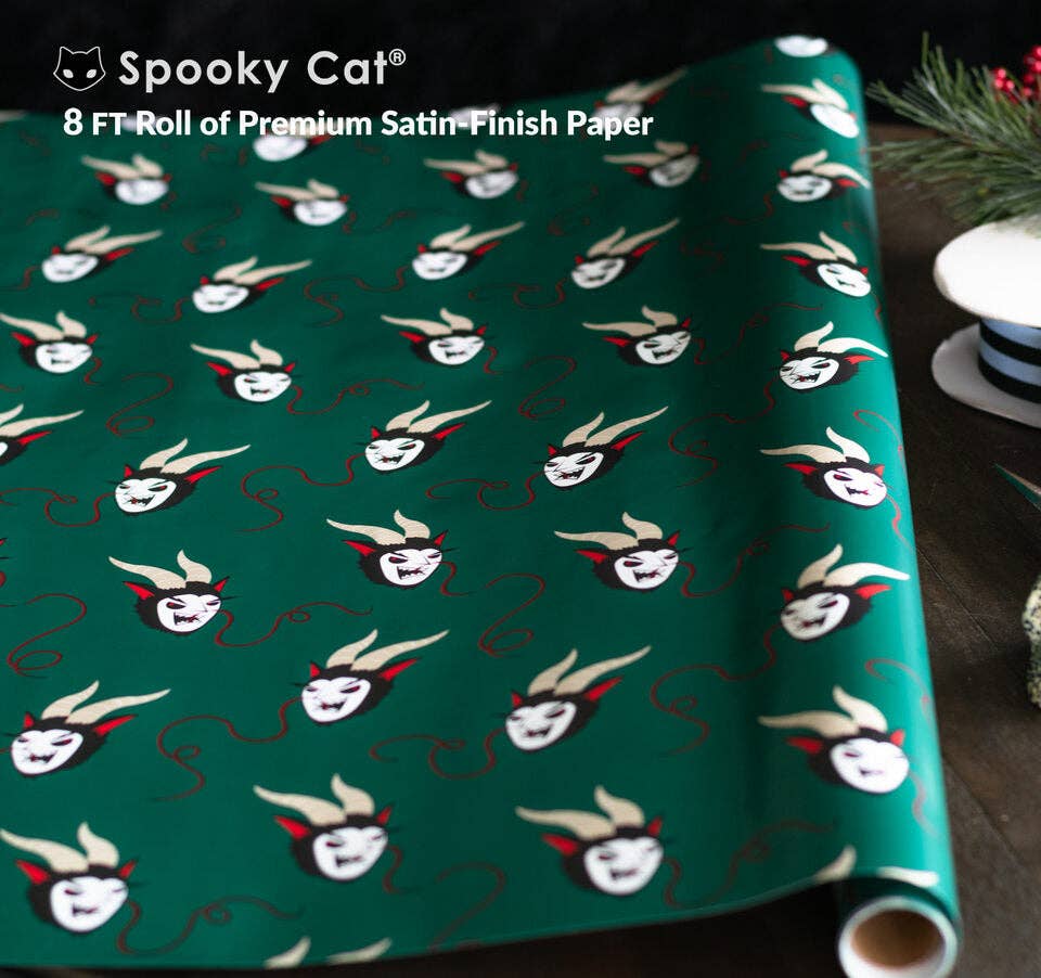 Merry Krampus Gift Wrap - Green (8ft Roll)