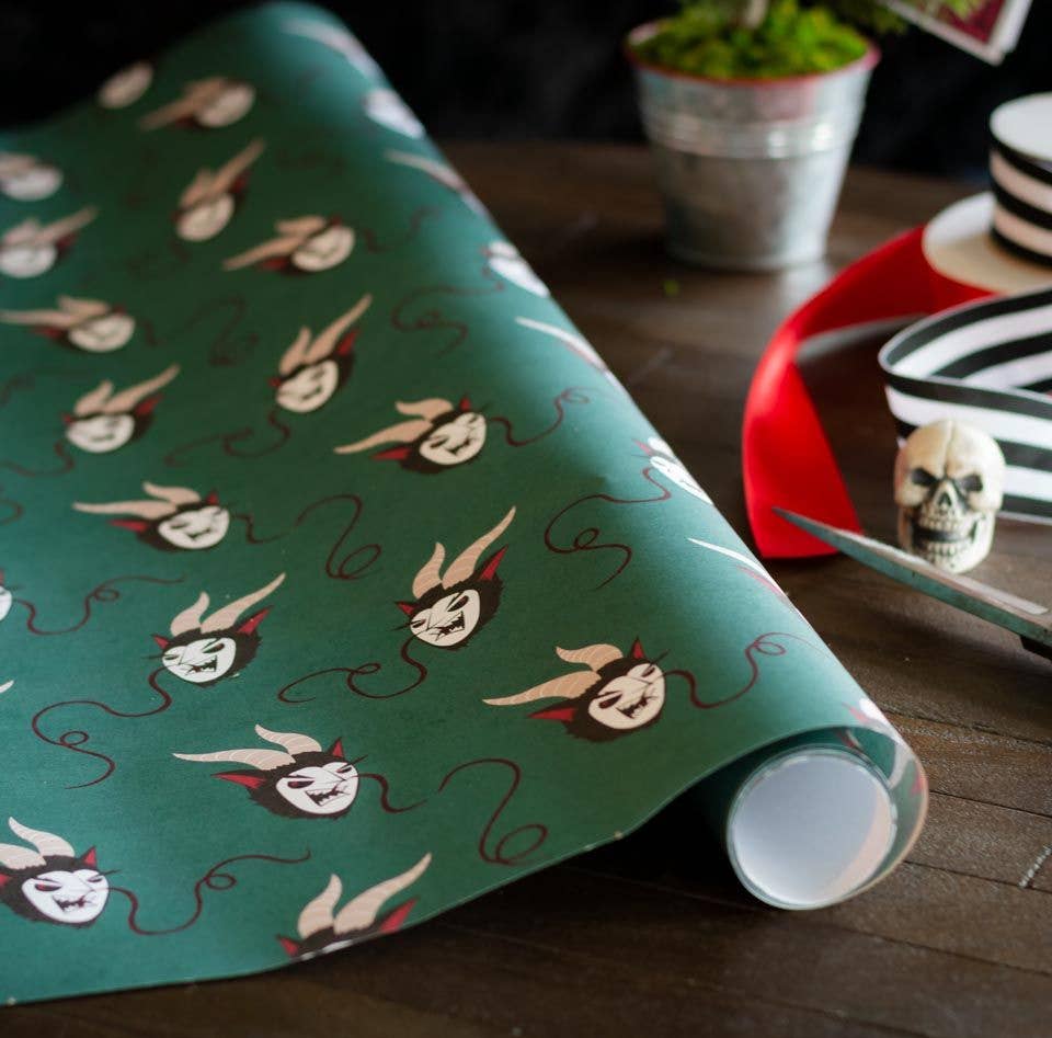 Merry Krampus Gift Wrap - Green (8ft Roll)