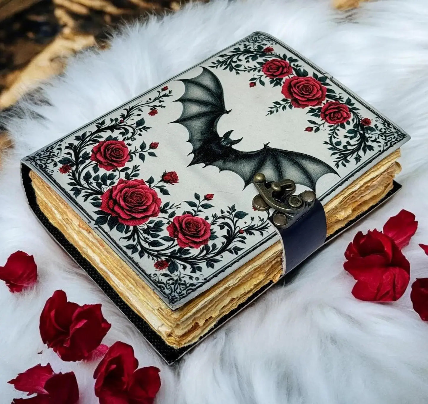 Bat Grimoire Journal Large Leather Book of Shadows with Lock