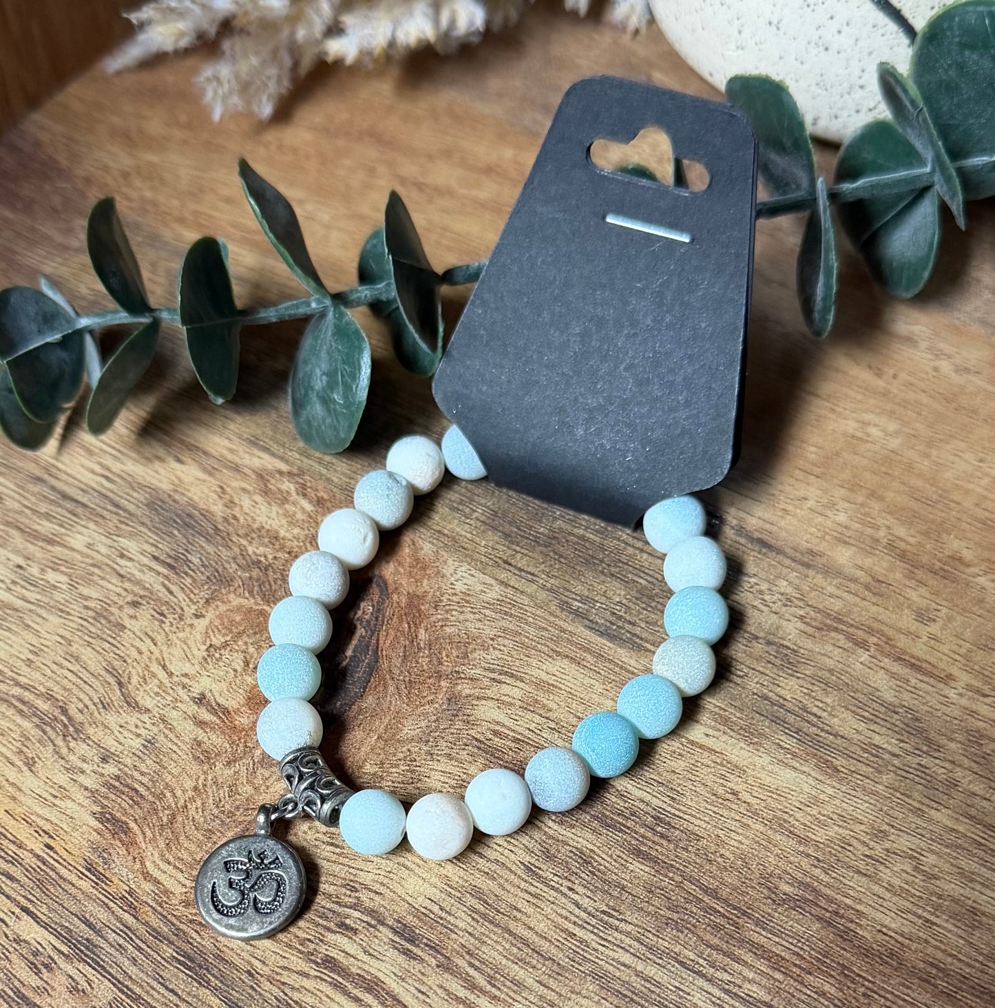 Frosted Amazonite Stretchy Bracelet w/OM Charm