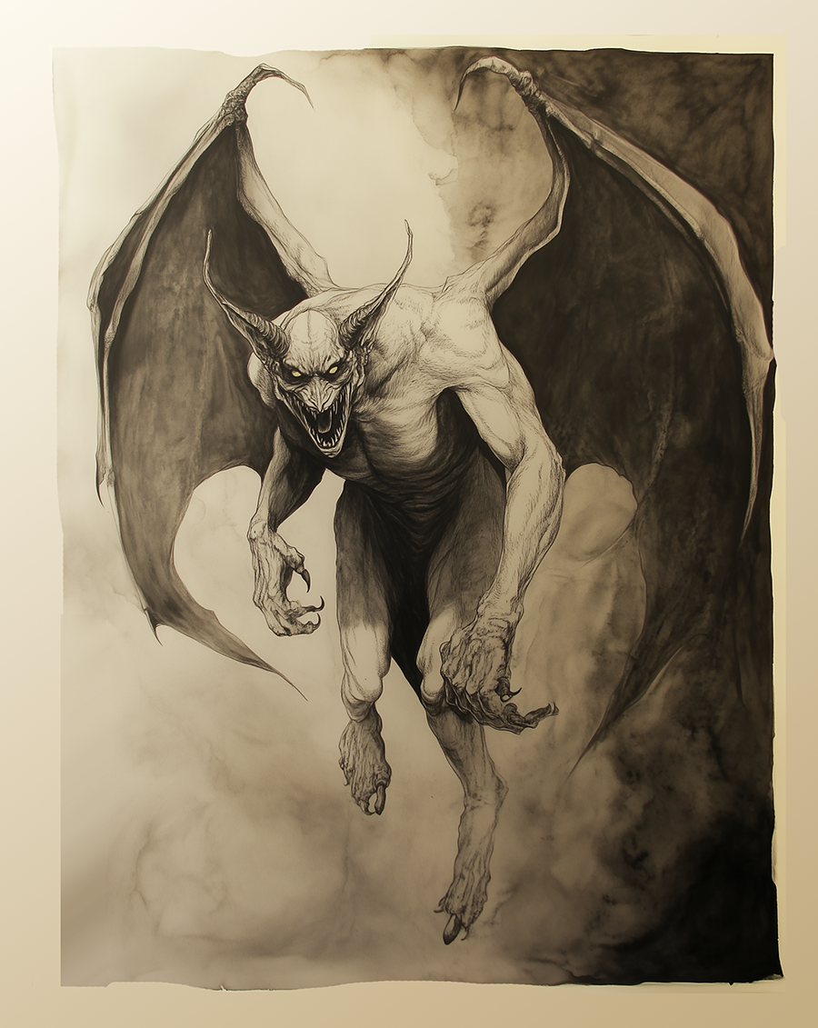 Jersey Devil Antique Etching - Cryptids Worldwide – 8″x10″ Artwork in 11″x14″ Mat