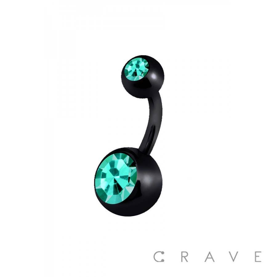 Black Surgical Steel Belly Button Ring with CZ Gem β 14G