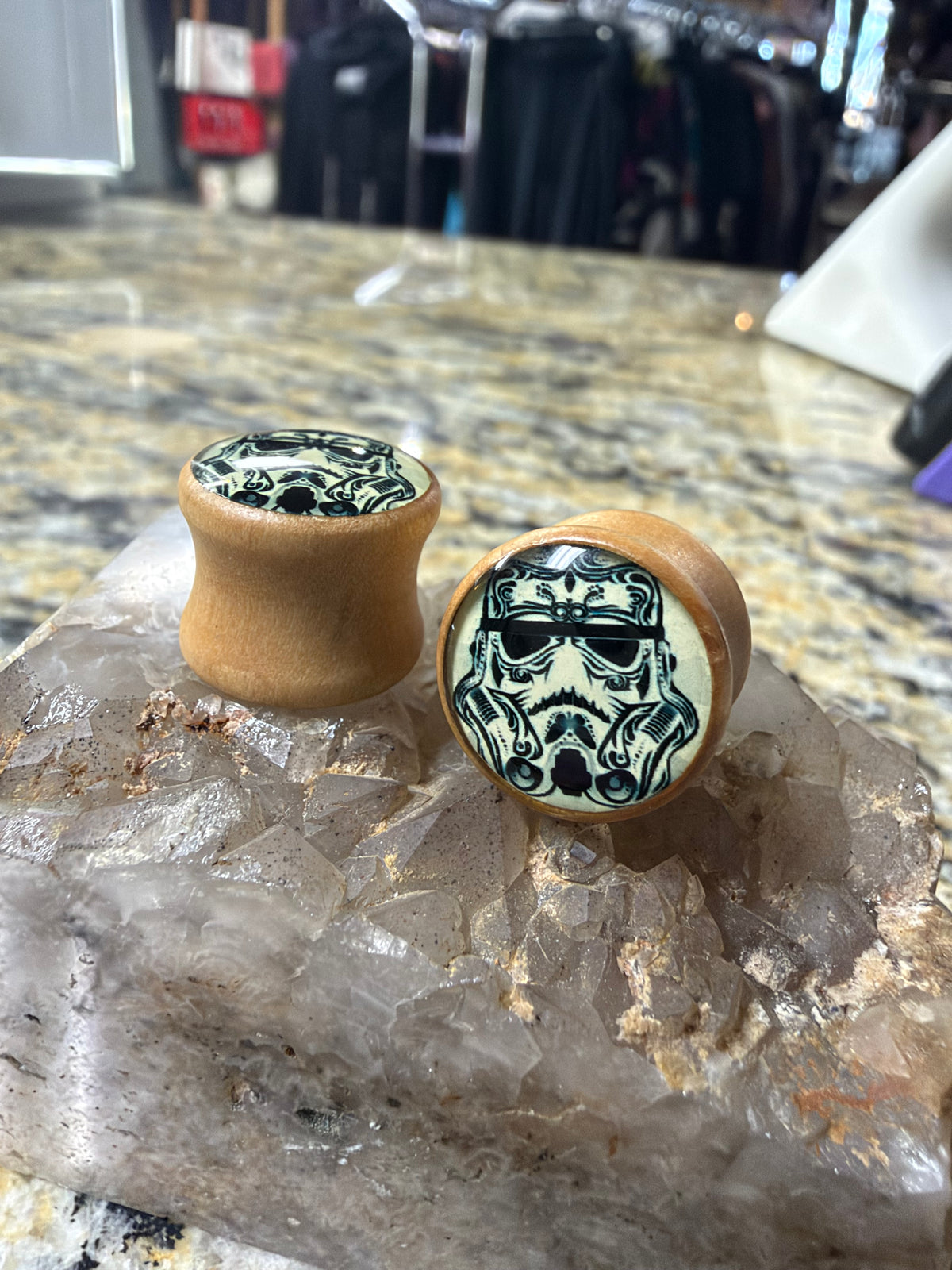 Wooden Day of the Dead Stormtrooper Saddle Ear Plugs