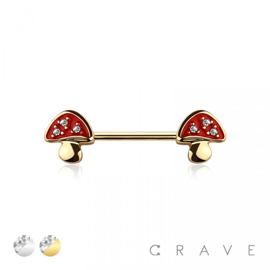 Red Mushroom Nipple Barbell – 14G Surgical Steel | Sparkling Gems