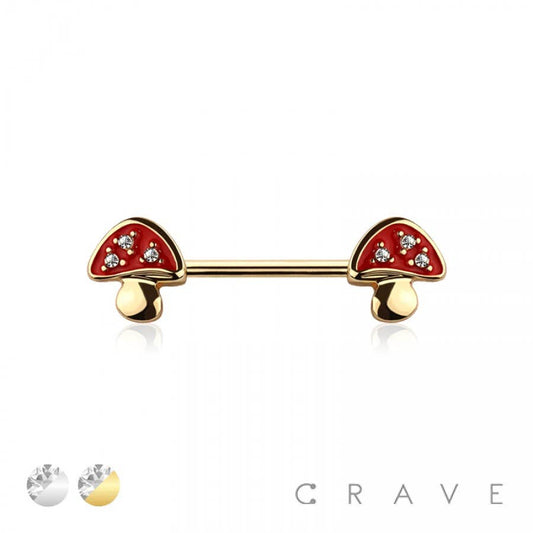 Red Mushroom Nipple Barbell – 14G Surgical Steel | Sparkling Gems