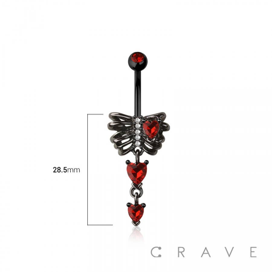 316L SURGICAL STEEL MULTI CZ RIB CAGE HEART DANGLE BELLY