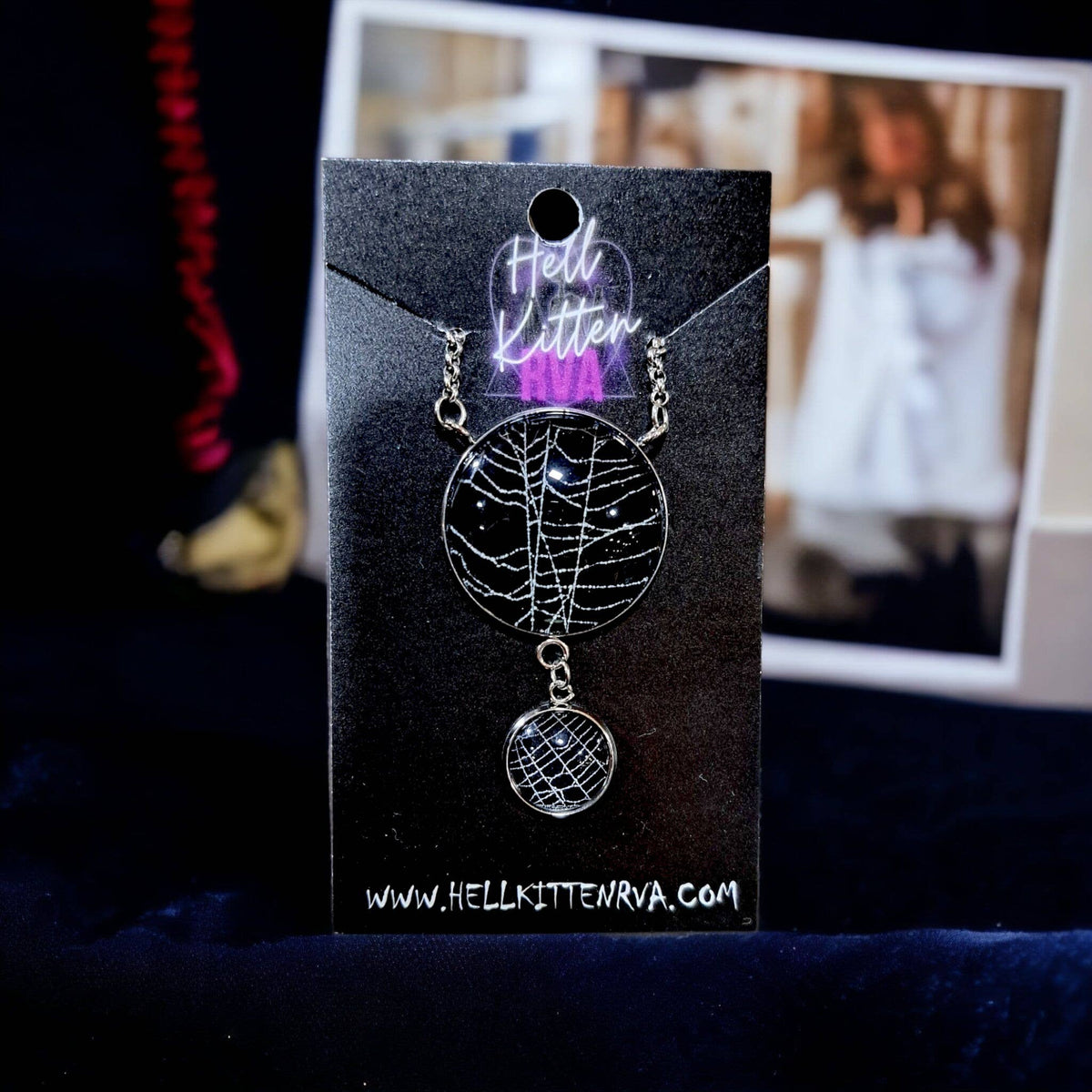 Double Moon Real Spiderweb Necklace