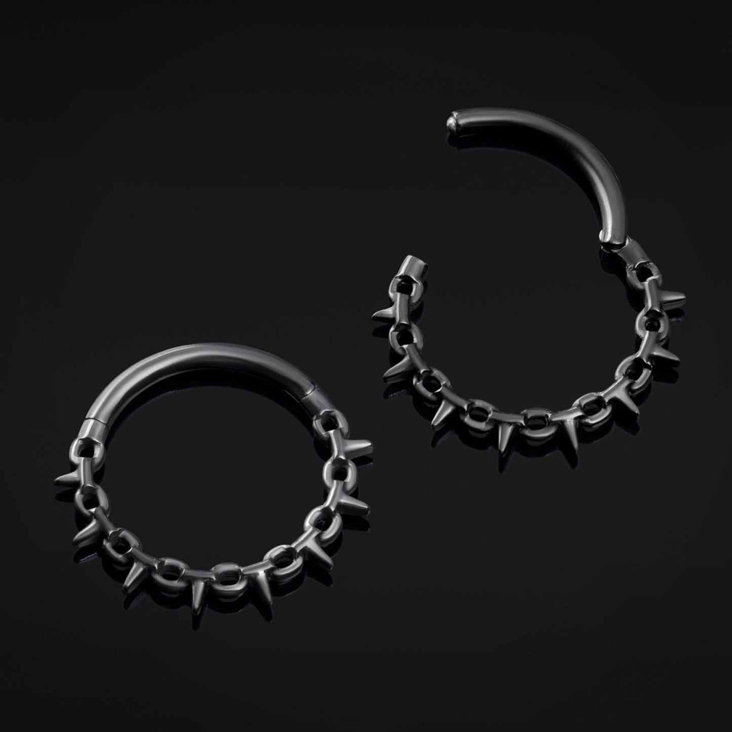 Black Spiked Chain ASTM F136 Titanium Segment Clicker Septum Nose Ring