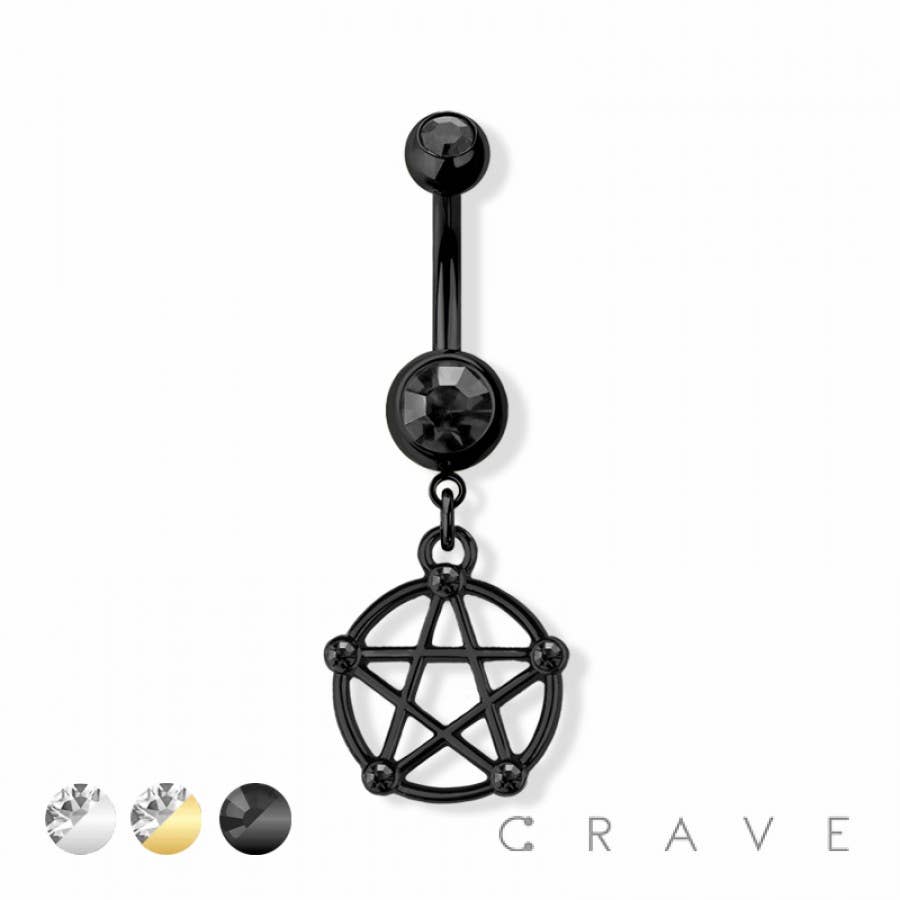 Pentacle Dangle Belly Button Ring – 14G Surgical Steel