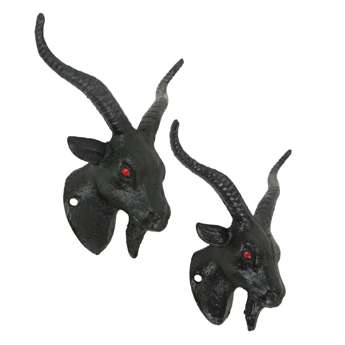 Set of 2 Black Cast Iron Baphomet Decorative Wall Hook Decor