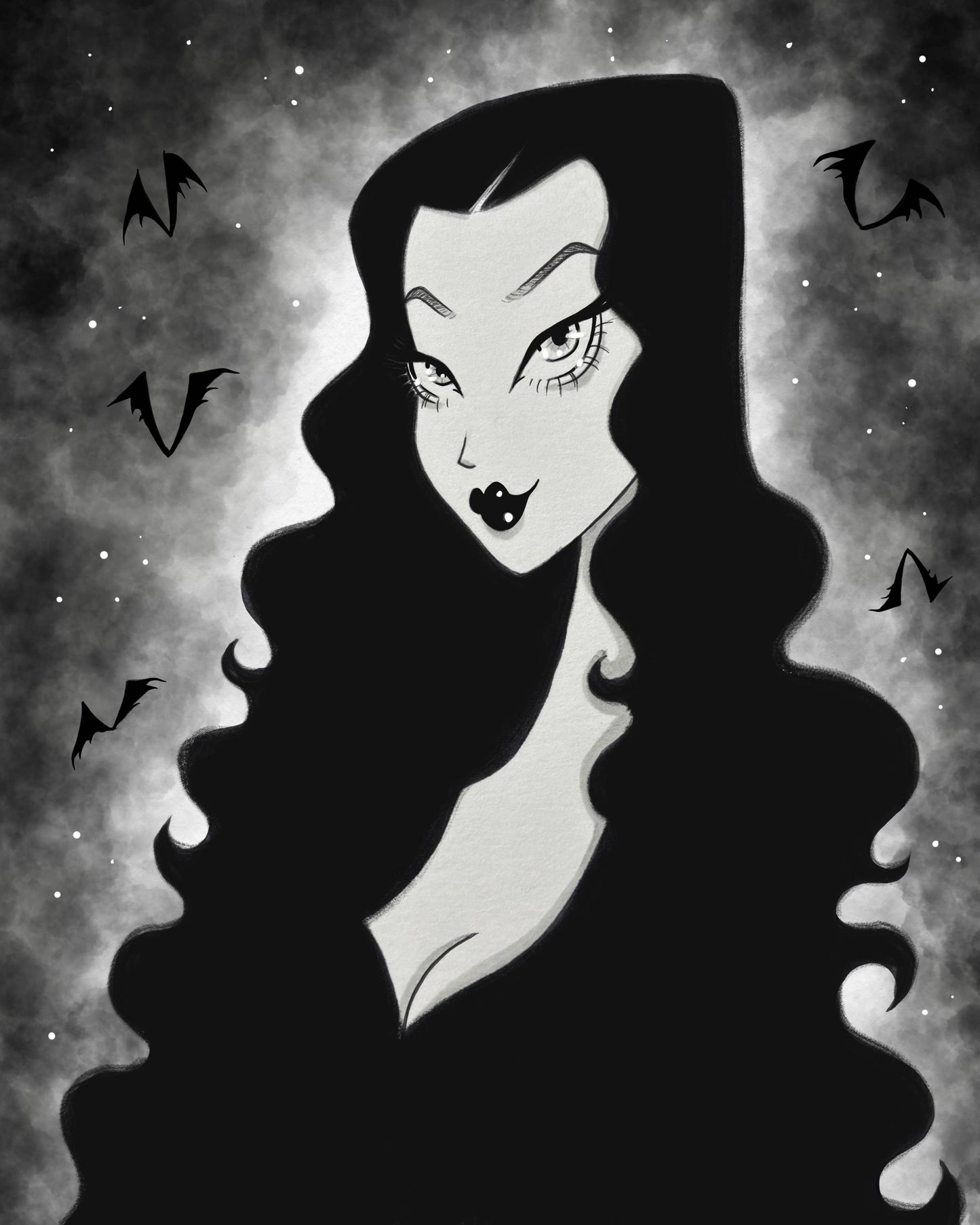 "Morticia" Gothic Halloween Classic Horror Fine Art Print