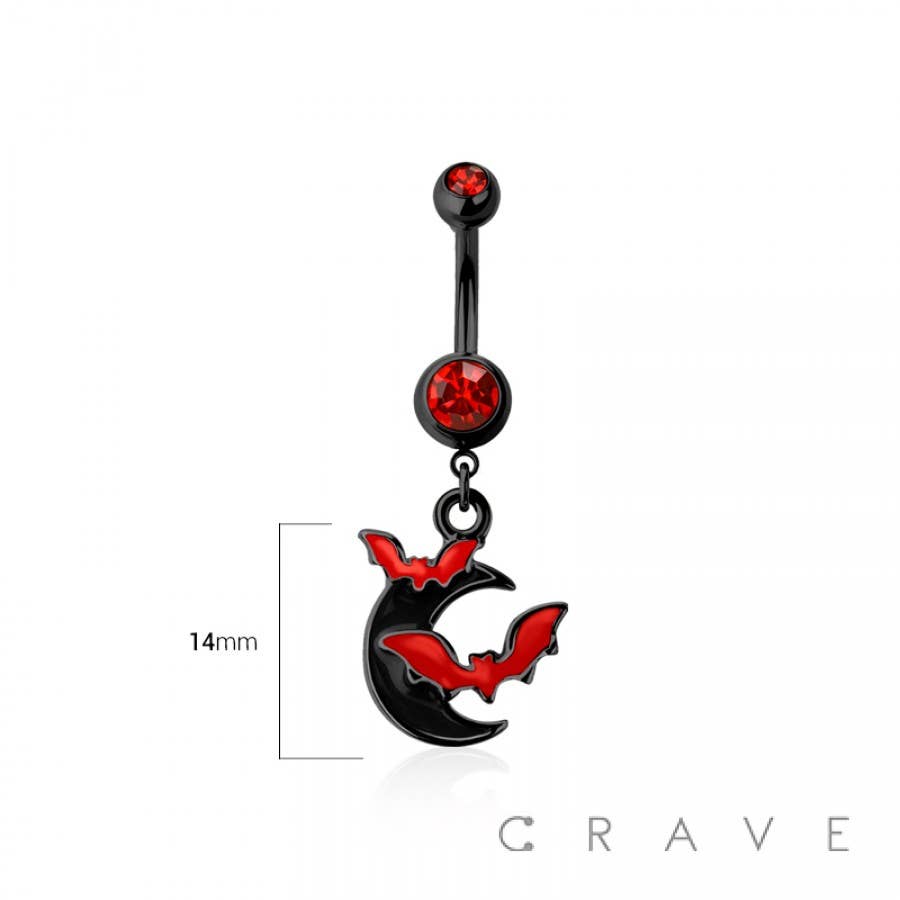 316L SURGICAL STEEL BAT MOON CZ DANGLE BELLY BUTTON NAVEL
