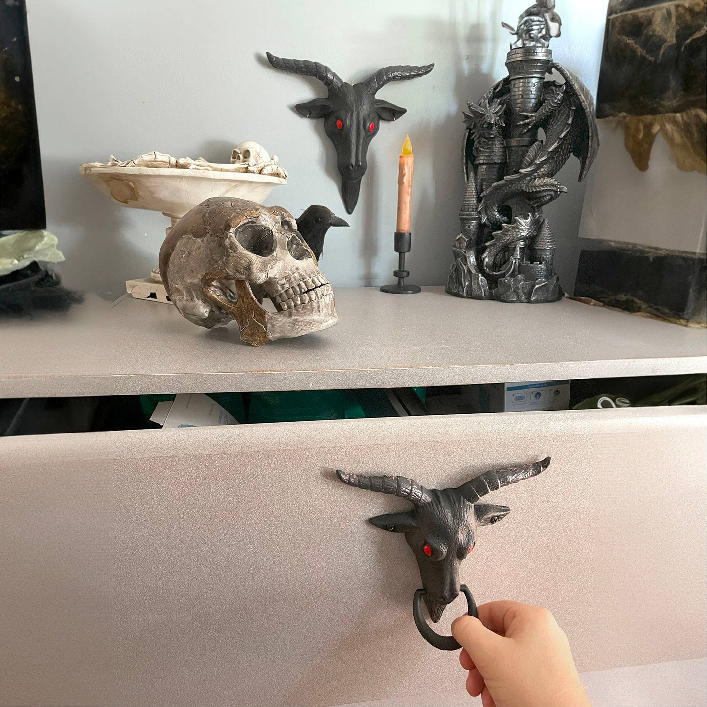 Black Enamel Cast Iron Baphomet Decorative Door Knocker