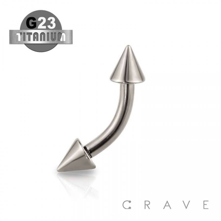 IMPLANT GRADE SOLID TITANIUM CURVED BARBELL EYEBROW W/SPIKES
