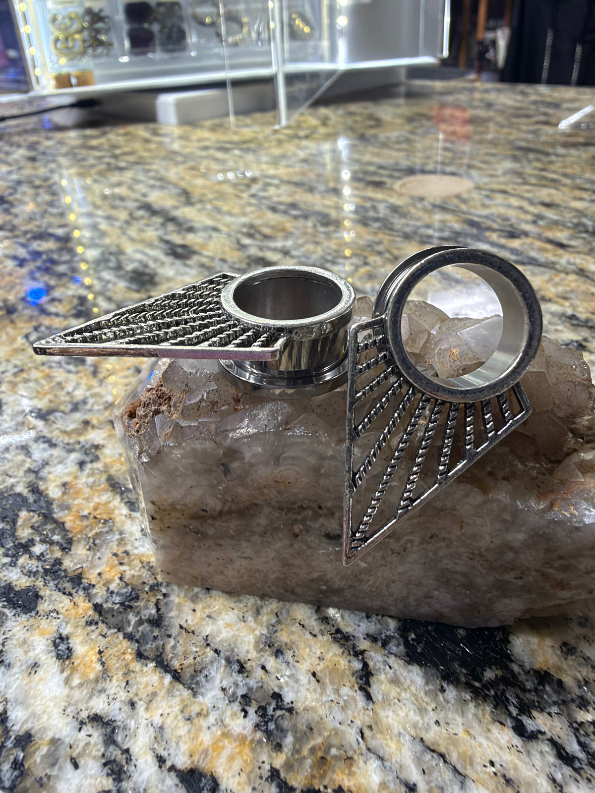 Silver Gothic Winged Geometric Tunnel Ear Plugs