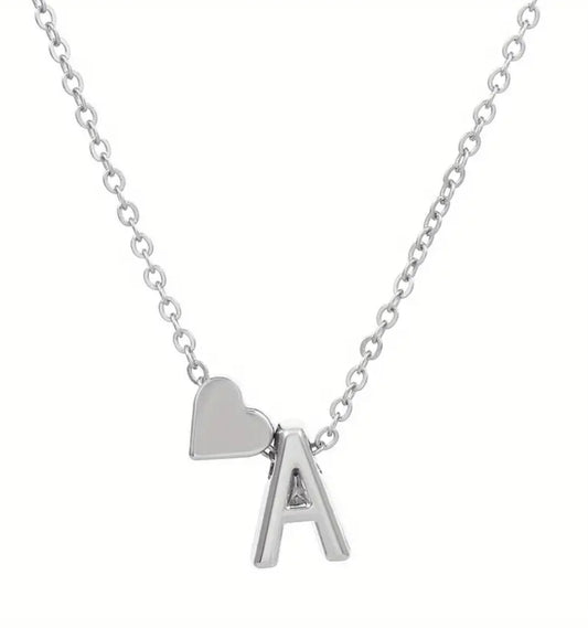Silver Initial / Heart Necklace