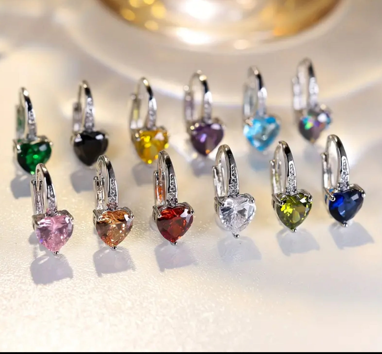Cubic Zirconia Heart Hoop Earrings