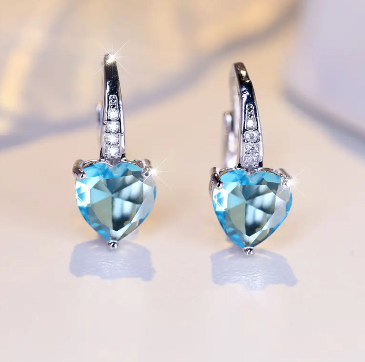 Cubic Zirconia Heart Hoop Earrings