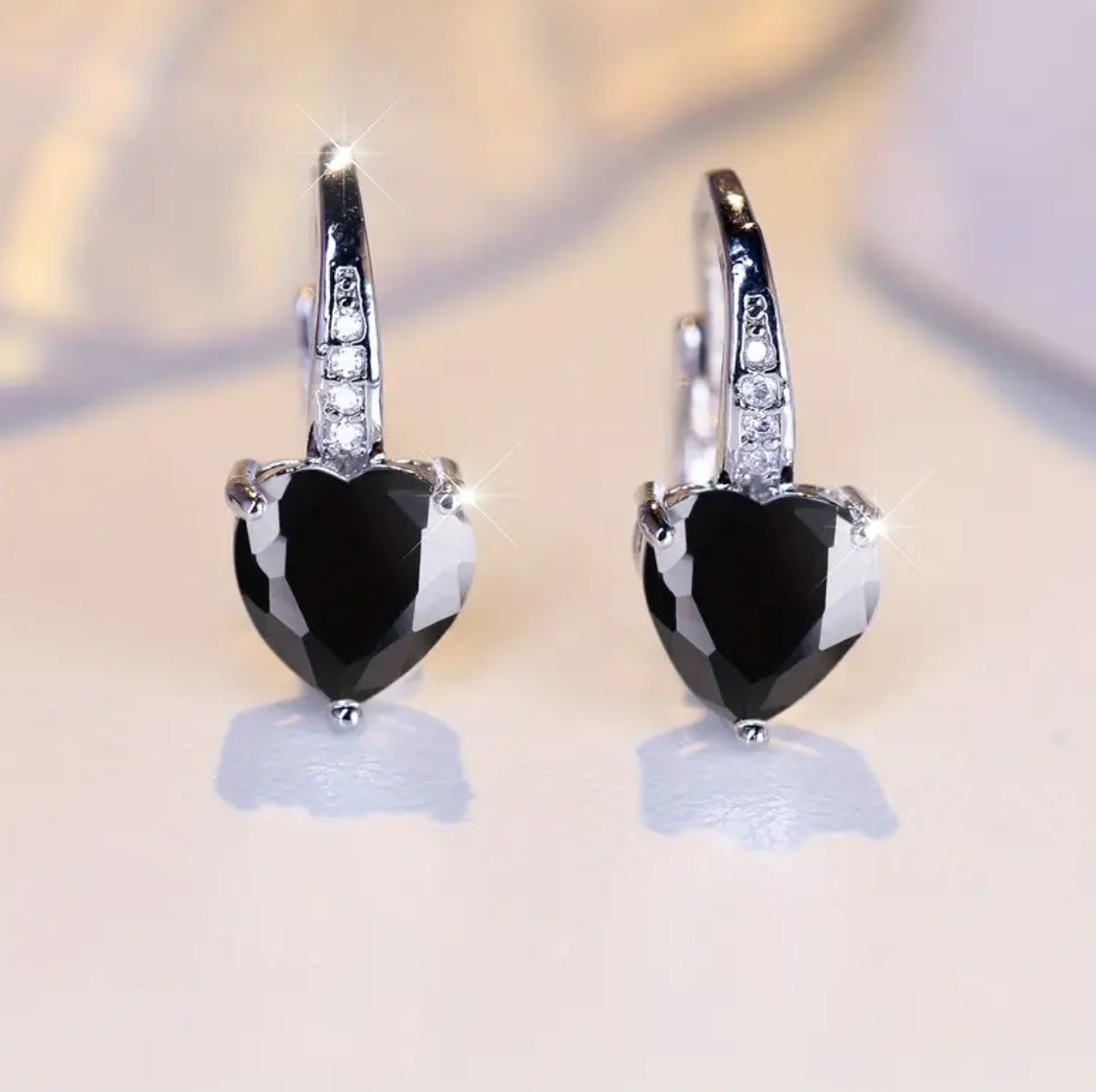 Cubic Zirconia Heart Hoop Earrings