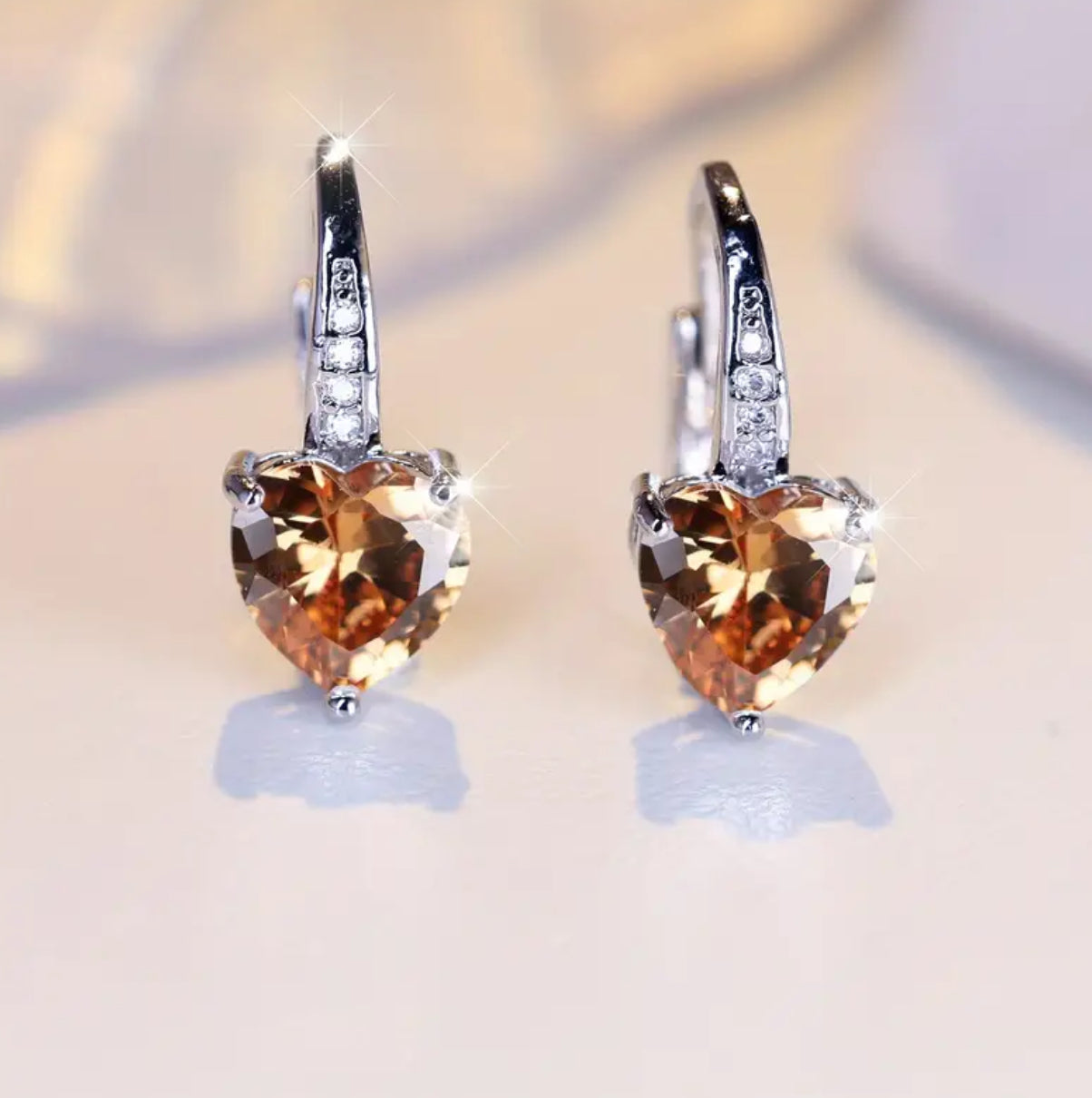 Cubic Zirconia Heart Hoop Earrings