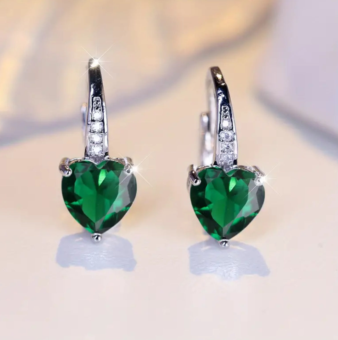 Cubic Zirconia Heart Hoop Earrings