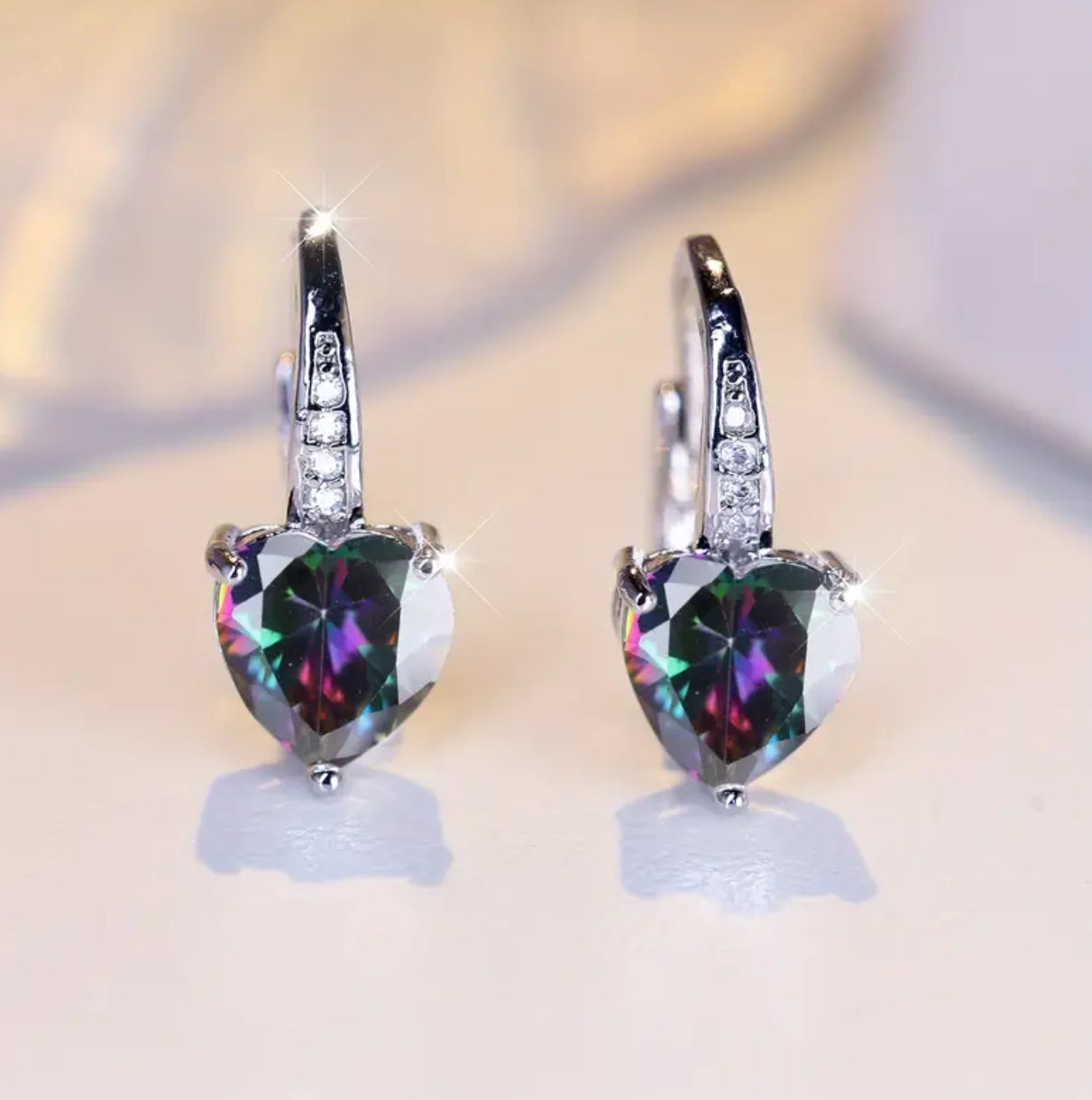 Cubic Zirconia Heart Hoop Earrings
