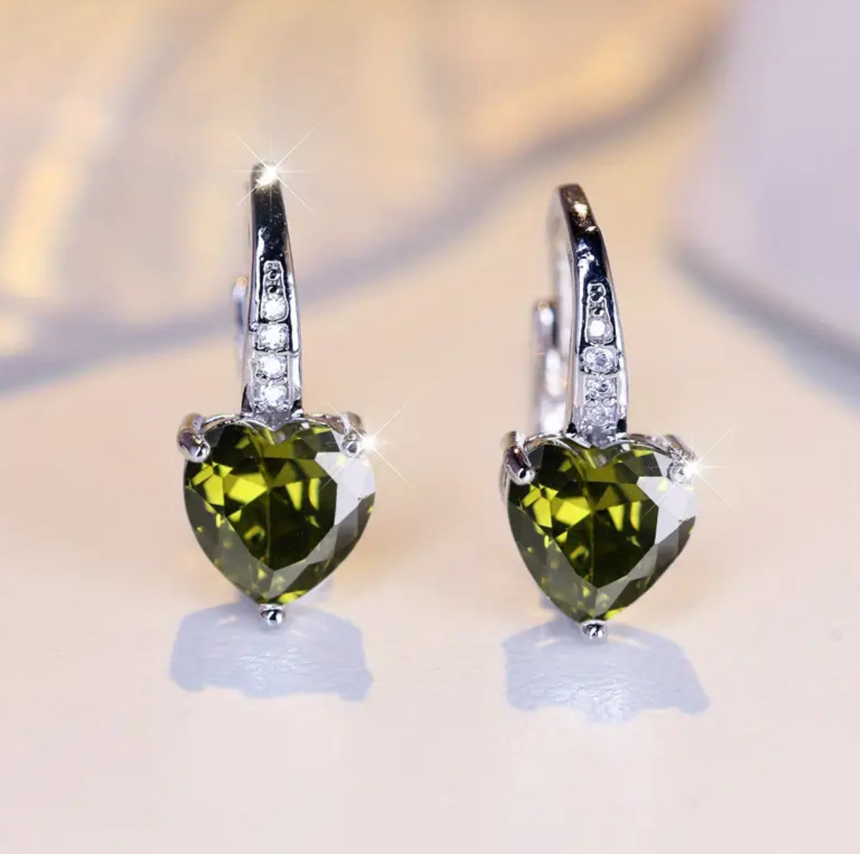 Cubic Zirconia Heart Hoop Earrings