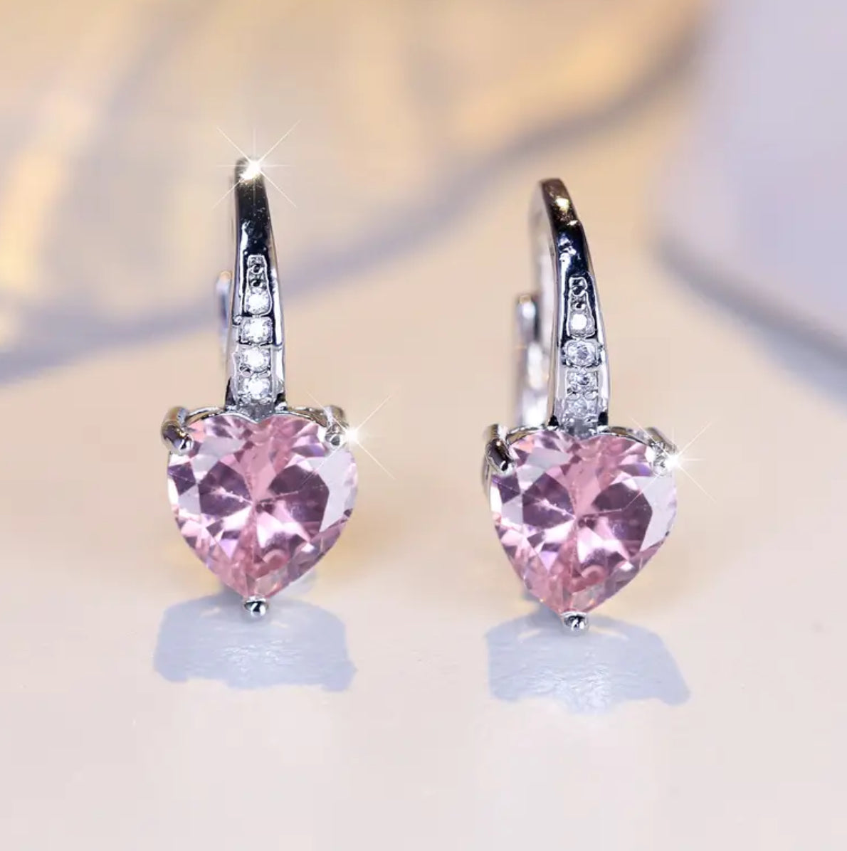 Cubic Zirconia Heart Hoop Earrings