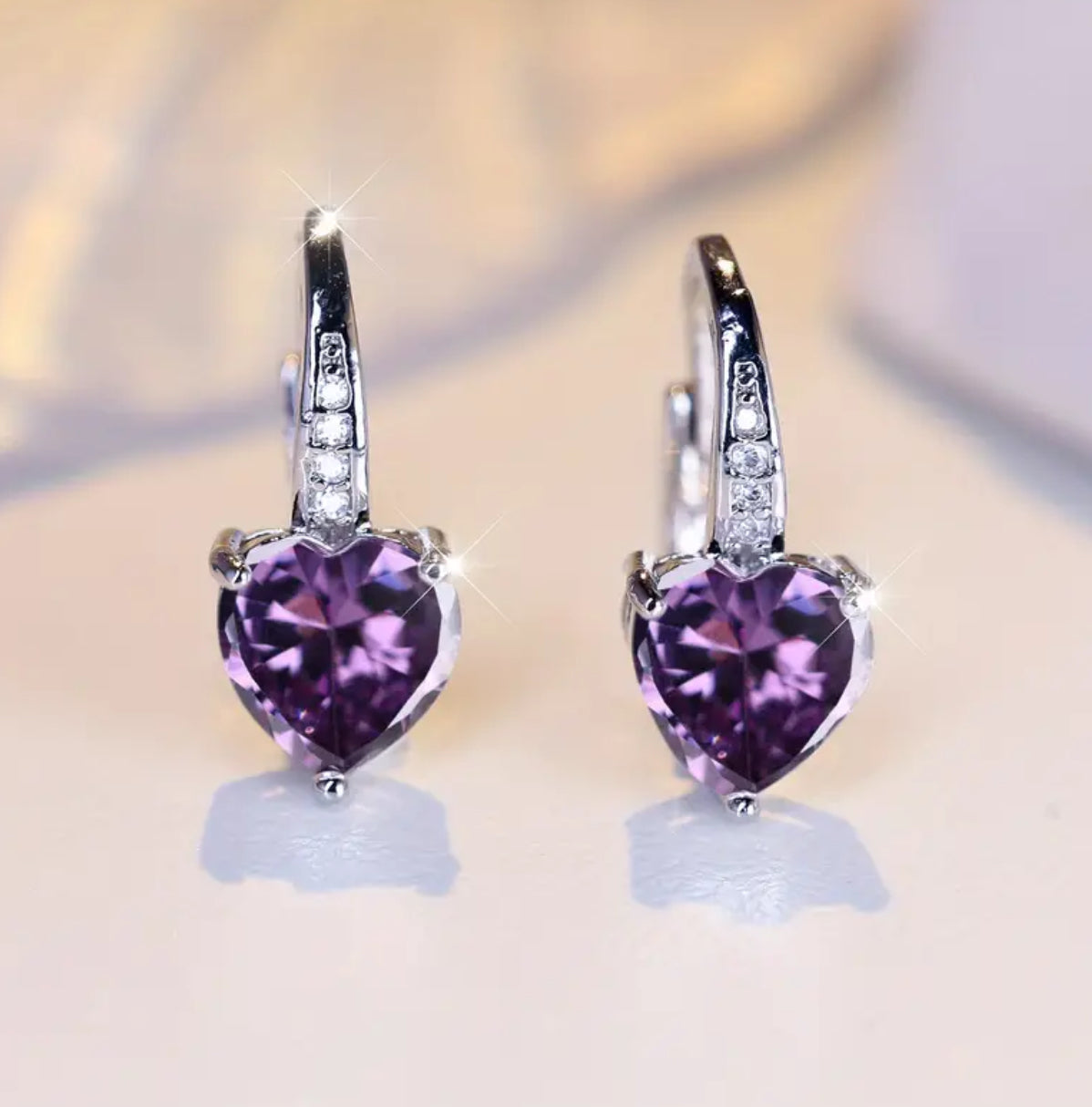 Cubic Zirconia Heart Hoop Earrings