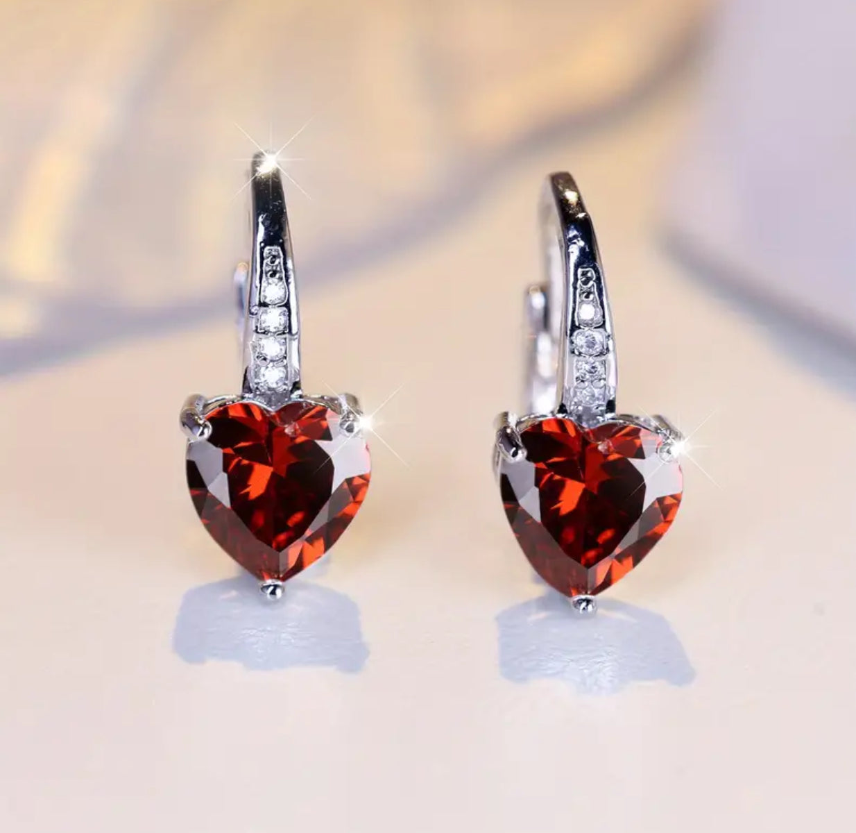 Cubic Zirconia Heart Hoop Earrings