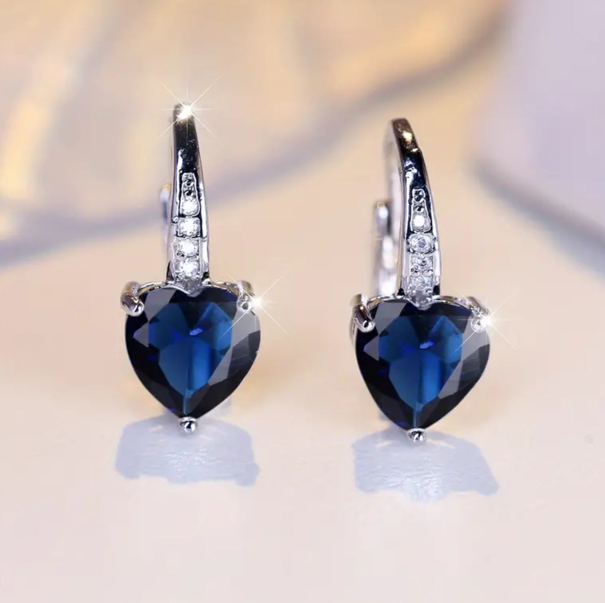 Cubic Zirconia Heart Hoop Earrings
