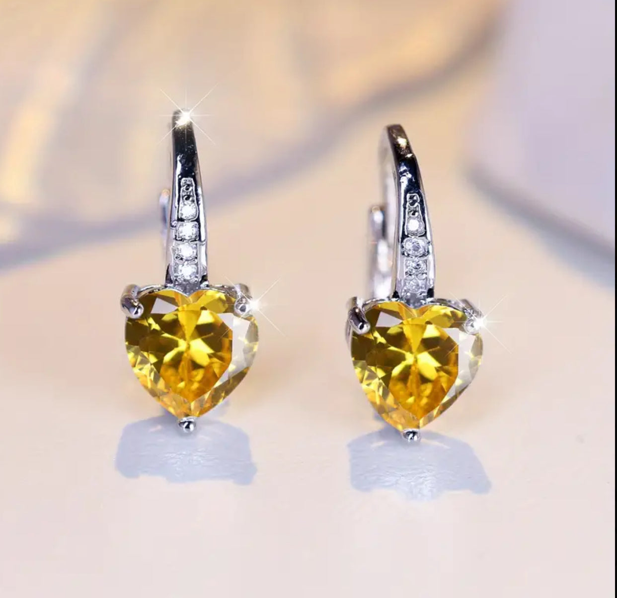 Cubic Zirconia Heart Hoop Earrings