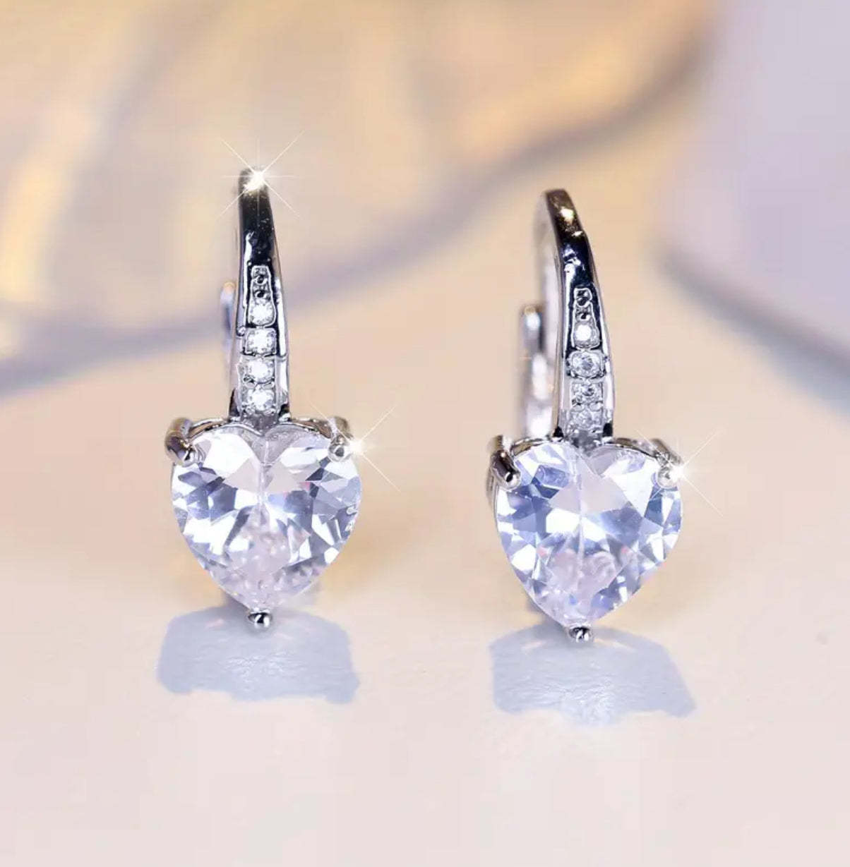 Cubic Zirconia Heart Hoop Earrings